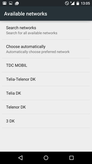 Select a network operator from the list