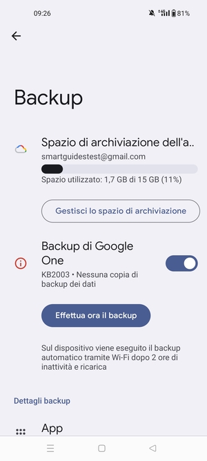 Seleziona Spazio di archivazione dell'account