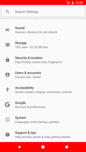 Scroll to and select Security & location