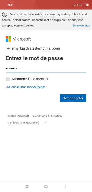 Saisissez votre mot de passe Hotmail et sélectionnez Se connecter