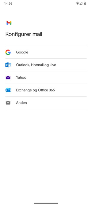 Vælg Exchange og Office 365