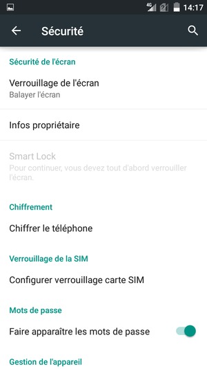 Sélectionnez Configurer verrouillage carte SIM