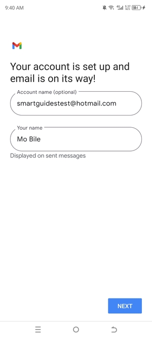Give your account a name and enter your name. Select NEXT