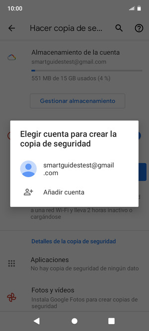 Seleccione su cuenta de copia de seguridad