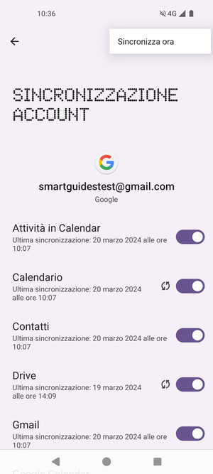 Seleziona Sincronizza ora