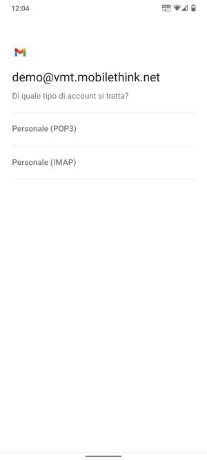 Seleziona Personale (POP3) o Personale (IMAP)