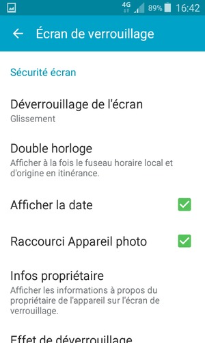 Sélectionnez Déverrouillage de l'écran