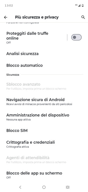 Scorri e seleziona Blocco SIM