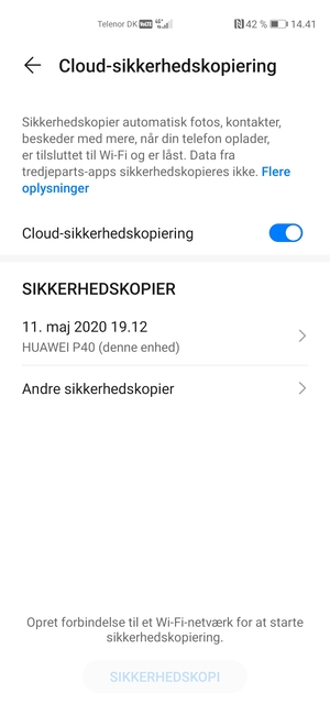 Slå Cloud-sikkerhedskopiering til
