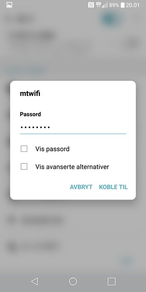 Skriv inn Wi-Fi-passord og velg KOBLE TIL