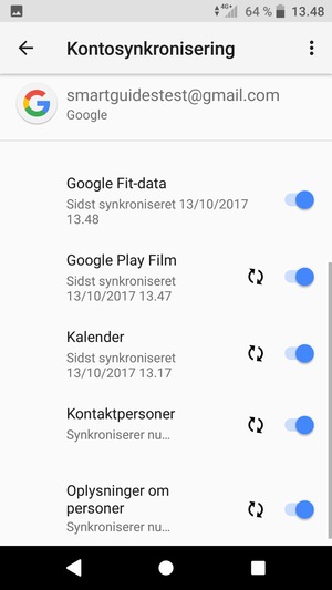 Dine oplysninger vil blive synkroniseret