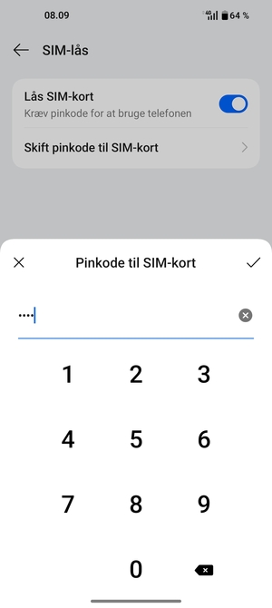 Indtast din Nuværende pinkode til SIM-kort og vælg OK
