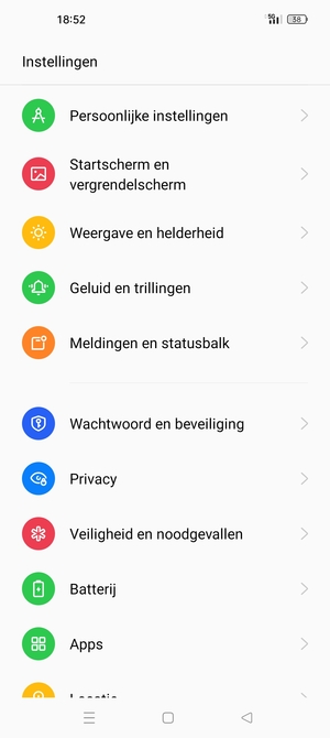 Scroll naar en selecteer Wachtwoord en beveiliging