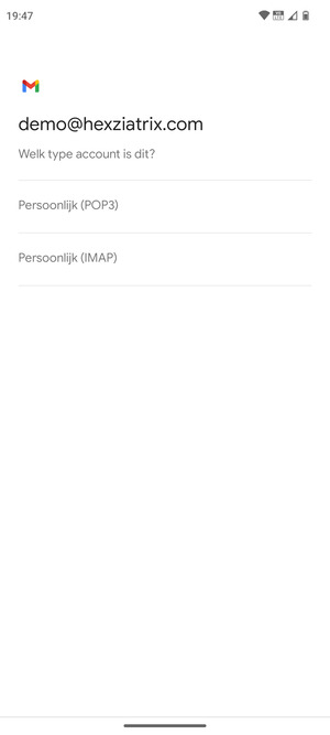 Selecteer Persoonlijk (POP3) of Persoonlijk (IMAP)