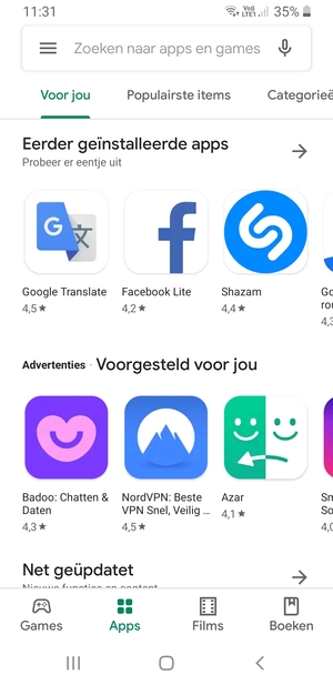 Selecteer de zoekbalk