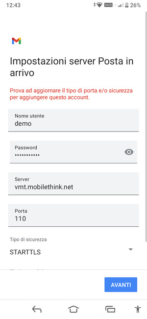 Seleziona Tipo di sicurezza