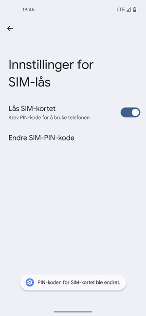 Din PIN-kode for SIM-kort er endret