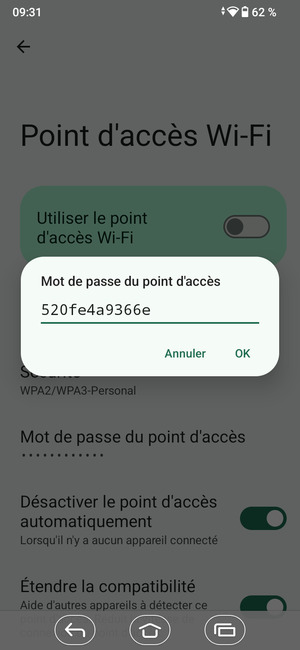 Saisissez un mot de passe de hotspot Wi-Fi d'au moins 8 caractères et sélectionnez OK