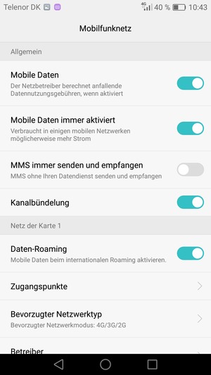 Schalten Sie Daten-Roaming an oder aus