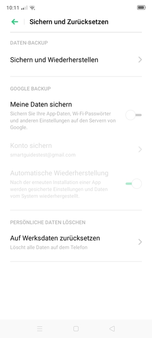Schalten Sie Meine Daten sichern ein