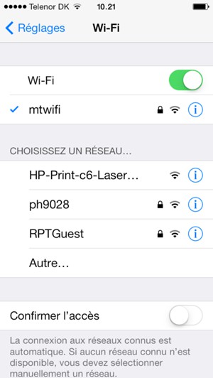 Vous êtes maintenant connecté au réseau Wi-Fi