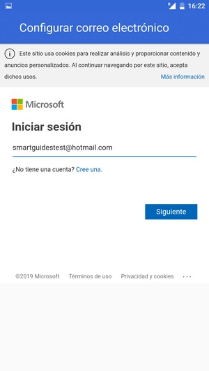 Introduzca su Dirección de correo electrónico y seleccione Siguiente