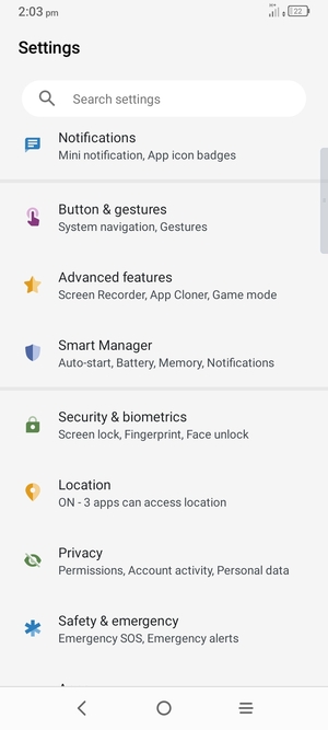 Scroll to and select Security & biometrics