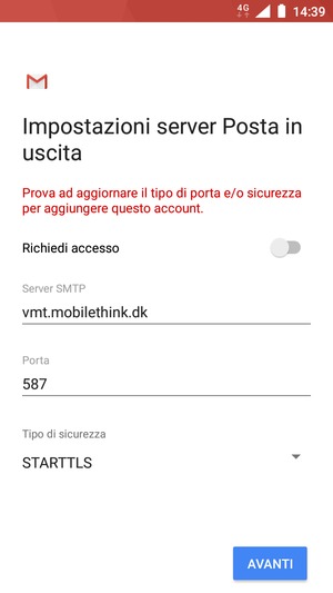 Seleziona Tipo di sicurezza