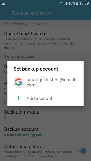 Select your backup account