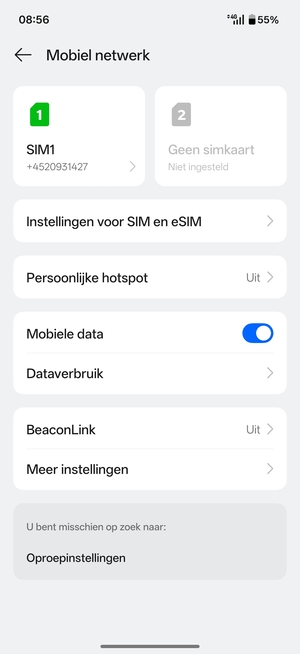 Selecteer SIM1 of SIM2