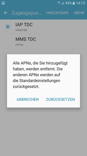 Wählen Sie ZURÜCKSETZEN