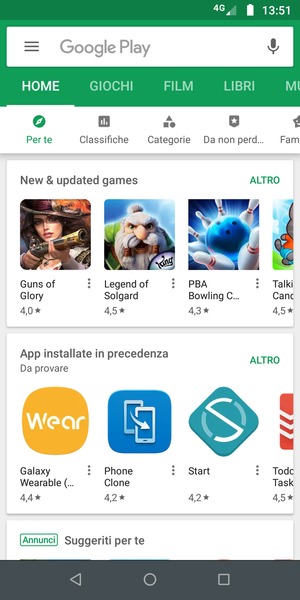 Seleziona la barra di ricerca