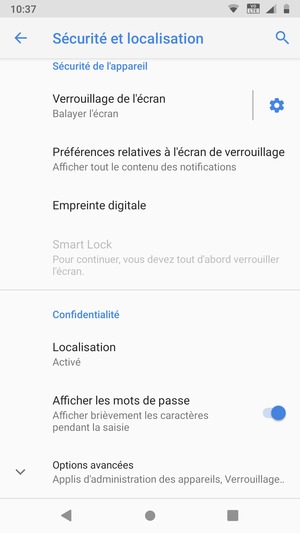 Faites défiler et sélectionnez Options avancées
