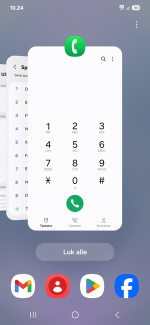 Vælg Luk alle for at lukke alle åbne apps