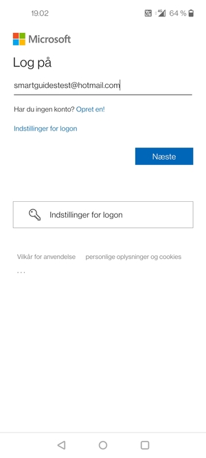 Indtast din e-mailadresse og vælg Næste