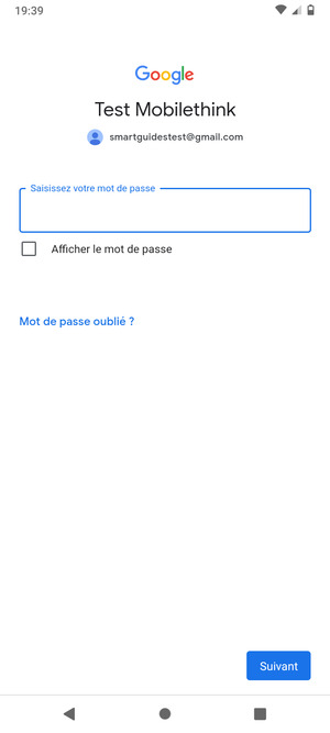 Saisissez votre mot de passe et sélectionnez Suivant