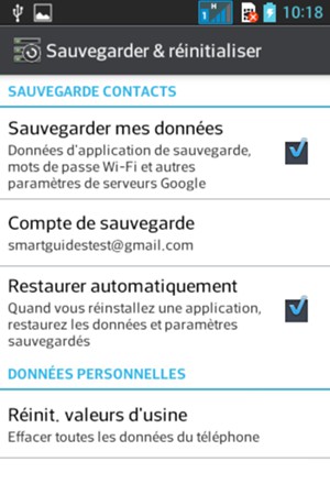Sélectionnez Compte de sauvegarde