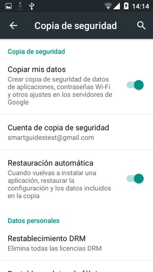 Seleccione Cuenta de copia de seguridad