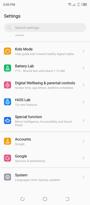 Scroll to and select System