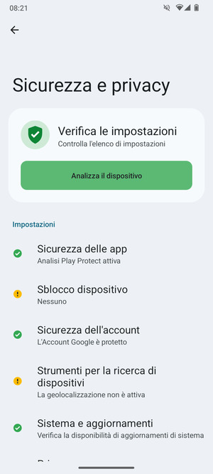 Seleziona Sblocco dispositivo