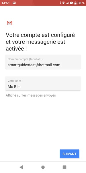 Donnez un nom à votre compte et saisissez votre nom. Sélectionnez SUIVANT