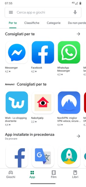 Seleziona la barra di ricerca