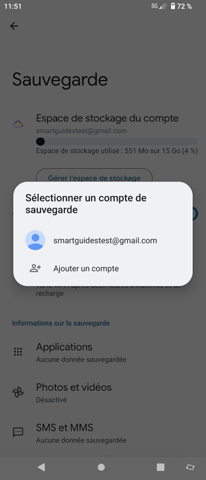 Sélectionnez votre compte de sauvegarde