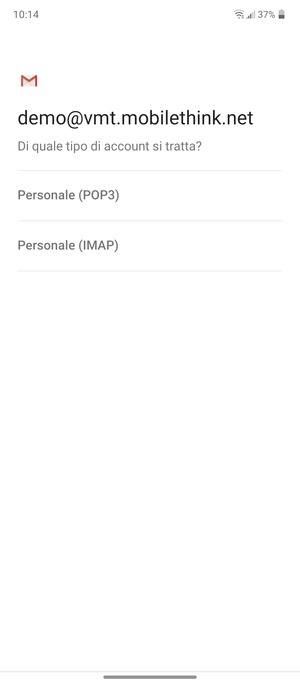 Seleziona Personale (POP3) o Personale (IMAP)