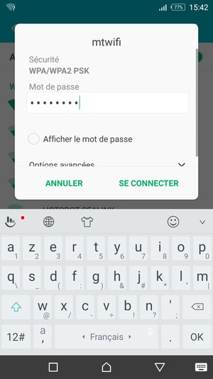Saisissez le mot de passe du Wi-Fi et sélectionnez SE CONNECTER