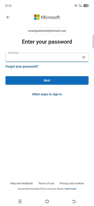 Enter your password and select Next