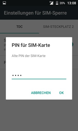 Geben Sie Ihre Alte PIN der SIM-Karte ein und wählen Sie OK