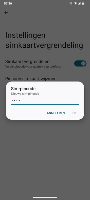 Voer uw Nieuwe sim-pincode in en selecteer OK