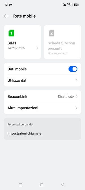 Seleziona SIM1 o SIM2