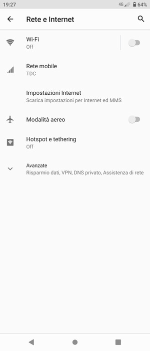 Seleziona Impostazioni Internet